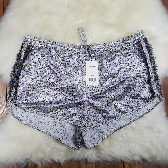 Grey Jason Wu Lace Trim Satin Runner PJ Shorts XL - Picture 9 of 9
